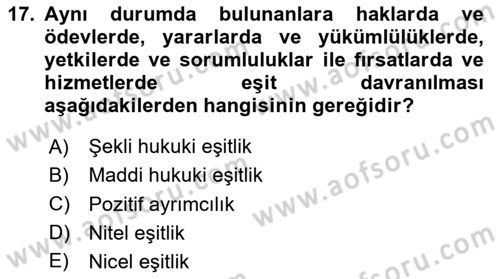 Anayasa Hukuku Dersi 2025 - 2026 Yılı (Vize) Ara Sınav Soruları 17. Soru
