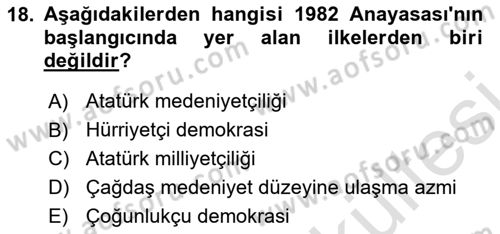Anayasa Hukuku Dersi 2025 - 2026 Yılı (Vize) Ara Sınav Soruları 18. Soru