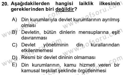 Anayasa Hukuku Dersi 2025 - 2026 Yılı (Vize) Ara Sınav Soruları 20. Soru