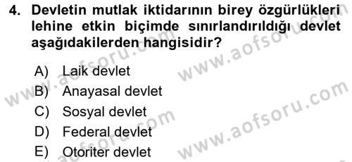 Anayasa Hukuku Dersi 2025 - 2026 Yılı (Vize) Ara Sınav Soruları 4. Soru