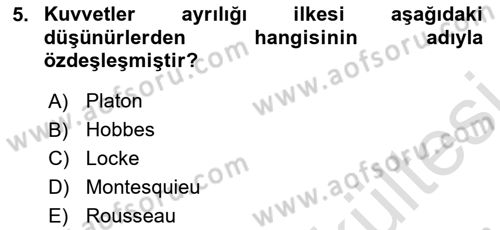 Anayasa Hukuku Dersi 2025 - 2026 Yılı (Vize) Ara Sınav Soruları 5. Soru