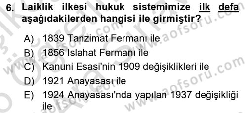 Anayasa Hukuku Dersi 2025 - 2026 Yılı (Vize) Ara Sınav Soruları 6. Soru