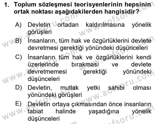 Anayasa Hukuku Dersi 2025 - 2026 Yılı (Final) Dönem Sonu Sınav Soruları 1. Soru