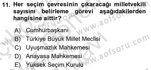 Anayasa Hukuku Dersi 2025 - 2026 Yılı (Final) Dönem Sonu Sınav Soruları 11. Soru