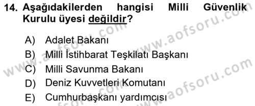 Anayasa Hukuku Dersi 2025 - 2026 Yılı (Final) Dönem Sonu Sınav Soruları 14. Soru