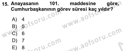 Anayasa Hukuku Dersi 2025 - 2026 Yılı (Final) Dönem Sonu Sınav Soruları 15. Soru