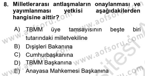 Anayasa Hukuku Dersi 2025 - 2026 Yılı (Final) Dönem Sonu Sınav Soruları 8. Soru