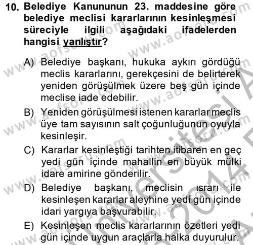 İdare Hukuku Dersi 2013 - 2014 Yılı (Vize) Ara Sınav Soruları 10. Soru