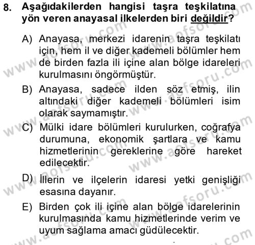 İdare Hukuku Dersi 2013 - 2014 Yılı (Vize) Ara Sınav Soruları 8. Soru