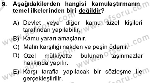 İdare Hukuku Dersi 2014 - 2015 Yılı Tek Ders Sınav Soruları 9. Soru