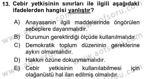 İdare Hukuku Dersi 2015 - 2016 Yılı (Vize) Ara Sınav Soruları 13. Soru