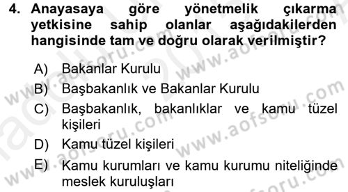 İdare Hukuku Dersi 2015 - 2016 Yılı (Vize) Ara Sınav Soruları 4. Soru