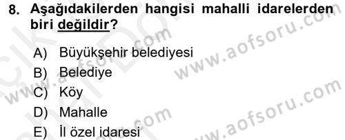 İdare Hukuku Dersi 2015 - 2016 Yılı (Vize) Ara Sınav Soruları 8. Soru