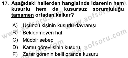 İdare Hukuku Dersi 2015 - 2016 Yılı (Final) Dönem Sonu Sınav Soruları 17. Soru