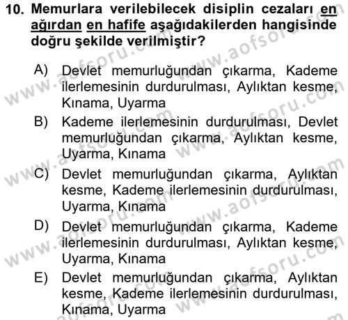 İdare Hukuku Dersi 2015 - 2016 Yılı Tek Ders Sınavı 10. Soru