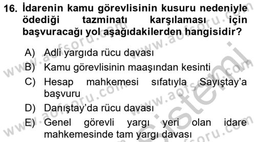 İdare Hukuku Dersi 2016 - 2017 Yılı 3 Ders Sınav Soruları 16. Soru