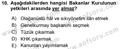 İdare Hukuku Dersi 2016 - 2017 Yılı (Vize) Ara Sınav Soruları 10. Soru