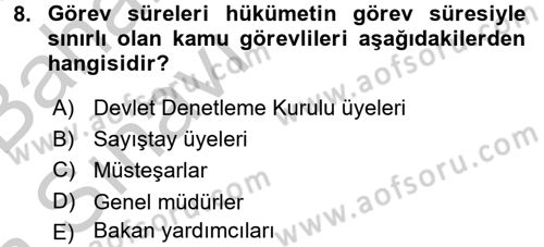 İdare Hukuku Dersi 2016 - 2017 Yılı (Vize) Ara Sınav Soruları 8. Soru