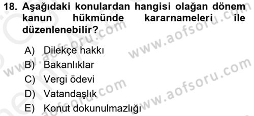 İdare Hukuku Dersi 2017 - 2018 Yılı (Vize) Ara Sınavı 18. Soru