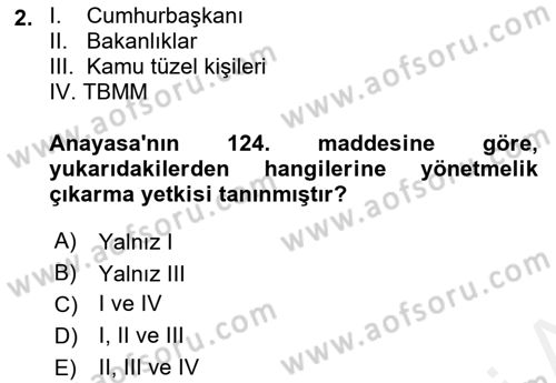 İdare Hukuku Dersi 2018 - 2019 Yılı (Vize) Ara Sınav Soruları 2. Soru
