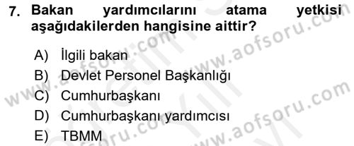 İdare Hukuku Dersi 2018 - 2019 Yılı (Vize) Ara Sınav Soruları 7. Soru