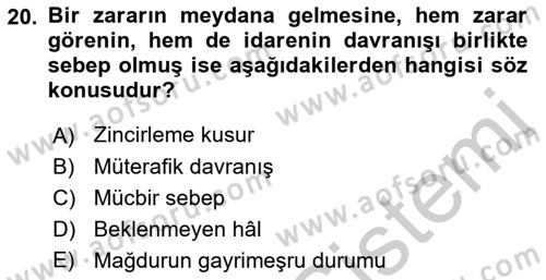 İdare Hukuku Dersi 2018 - 2019 Yılı Yaz Okulu Sınav Soruları 20. Soru