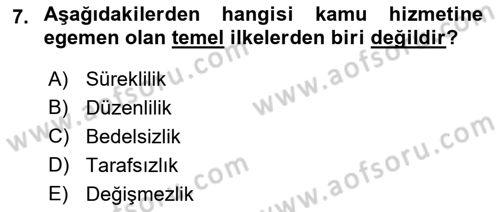 İdare Hukuku Dersi 2018 - 2019 Yılı Yaz Okulu Sınav Soruları 7. Soru