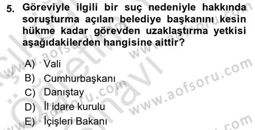 İdare Hukuku Dersi 2020 - 2021 Yılı Yaz Okulu Sınavı 5. Soru