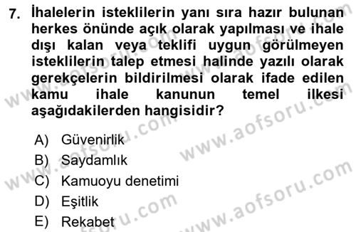 İdare Hukuku Dersi 2020 - 2021 Yılı Yaz Okulu Sınavı 7. Soru