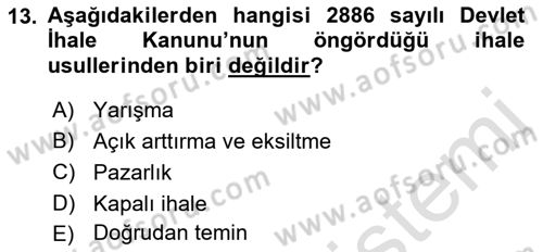 İdare Hukuku Dersi 2021 - 2022 Yılı (Vize) Ara Sınavı 13. Soru