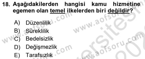 İdare Hukuku Dersi 2021 - 2022 Yılı (Vize) Ara Sınavı 18. Soru