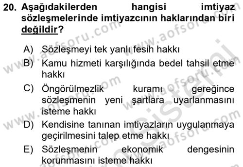 İdare Hukuku Dersi 2021 - 2022 Yılı (Vize) Ara Sınavı 20. Soru