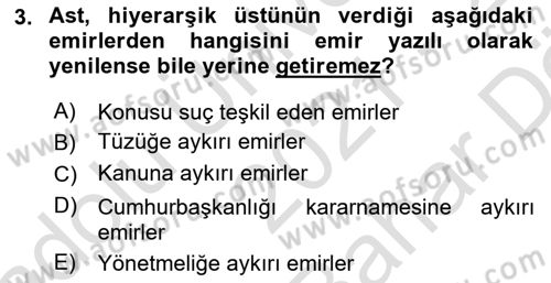 İdare Hukuku Dersi 2021 - 2022 Yılı (Vize) Ara Sınavı 3. Soru