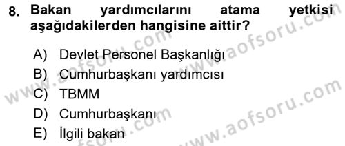 İdare Hukuku Dersi 2021 - 2022 Yılı (Vize) Ara Sınavı 8. Soru