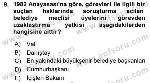 İdare Hukuku Dersi 2021 - 2022 Yılı (Vize) Ara Sınavı 9. Soru