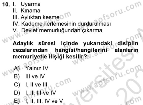 İdare Hukuku Dersi 2021 - 2022 Yılı (Final) Dönem Sonu Sınavı 10. Soru