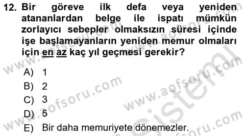 İdare Hukuku Dersi 2021 - 2022 Yılı (Final) Dönem Sonu Sınavı 12. Soru