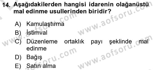 İdare Hukuku Dersi 2021 - 2022 Yılı (Final) Dönem Sonu Sınavı 14. Soru