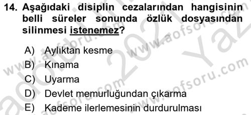 İdare Hukuku Dersi 2021 - 2022 Yılı Yaz Okulu Sınav Soruları 14. Soru