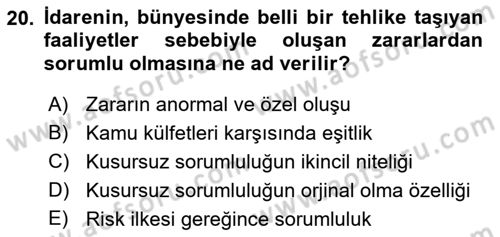 İdare Hukuku Dersi 2021 - 2022 Yılı Yaz Okulu Sınav Soruları 20. Soru