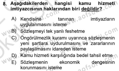 İdare Hukuku Dersi 2021 - 2022 Yılı Yaz Okulu Sınav Soruları 8. Soru