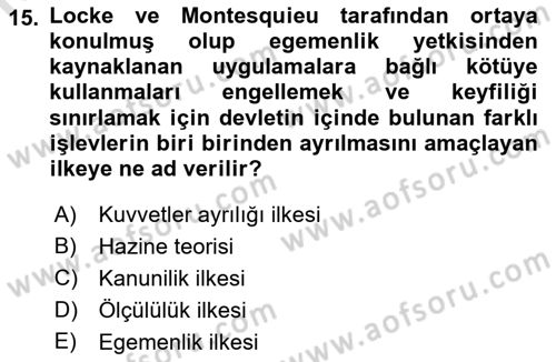 İdare Hukuku Dersi 2022 - 2023 Yılı (Vize) Ara Sınav Soruları 15. Soru