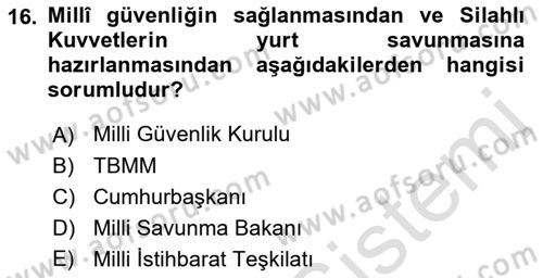 İdare Hukuku Dersi 2022 - 2023 Yılı (Vize) Ara Sınav Soruları 16. Soru