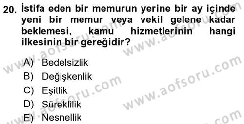 İdare Hukuku Dersi 2022 - 2023 Yılı (Vize) Ara Sınav Soruları 20. Soru