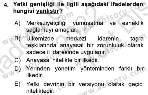 İdare Hukuku Dersi 2022 - 2023 Yılı (Vize) Ara Sınav Soruları 4. Soru