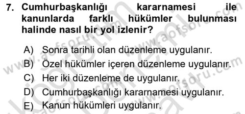 İdare Hukuku Dersi 2022 - 2023 Yılı (Vize) Ara Sınav Soruları 7. Soru