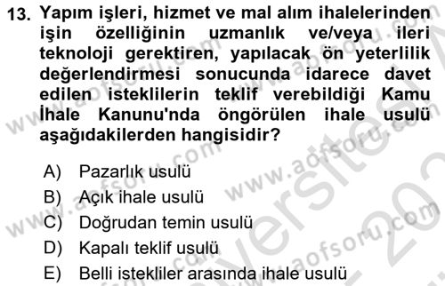 İdare Hukuku Dersi 2023 - 2024 Yılı (Vize) Ara Sınav Soruları 13. Soru