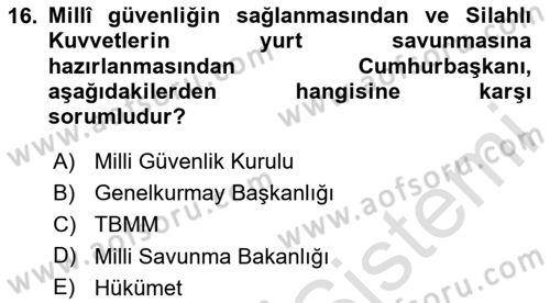 İdare Hukuku Dersi 2023 - 2024 Yılı (Vize) Ara Sınav Soruları 16. Soru