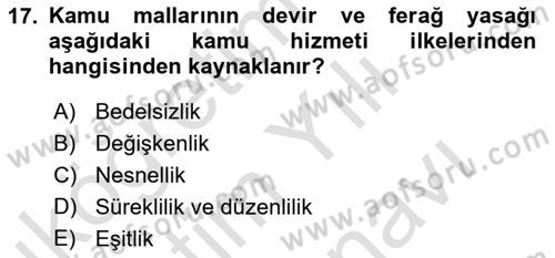 İdare Hukuku Dersi 2023 - 2024 Yılı (Vize) Ara Sınav Soruları 17. Soru