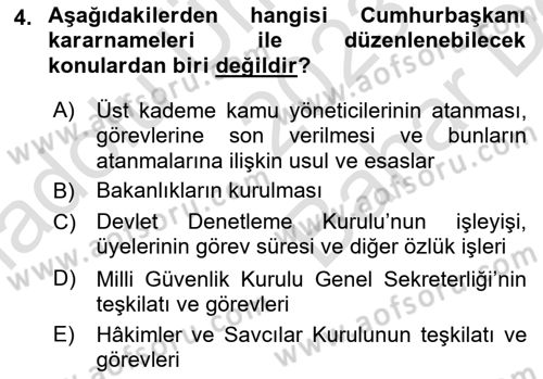İdare Hukuku Dersi 2023 - 2024 Yılı (Vize) Ara Sınav Soruları 4. Soru